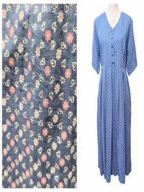 April Cornell Womens Size XL Blue Floral Pockets Tie Cottagecore Prairie Dress